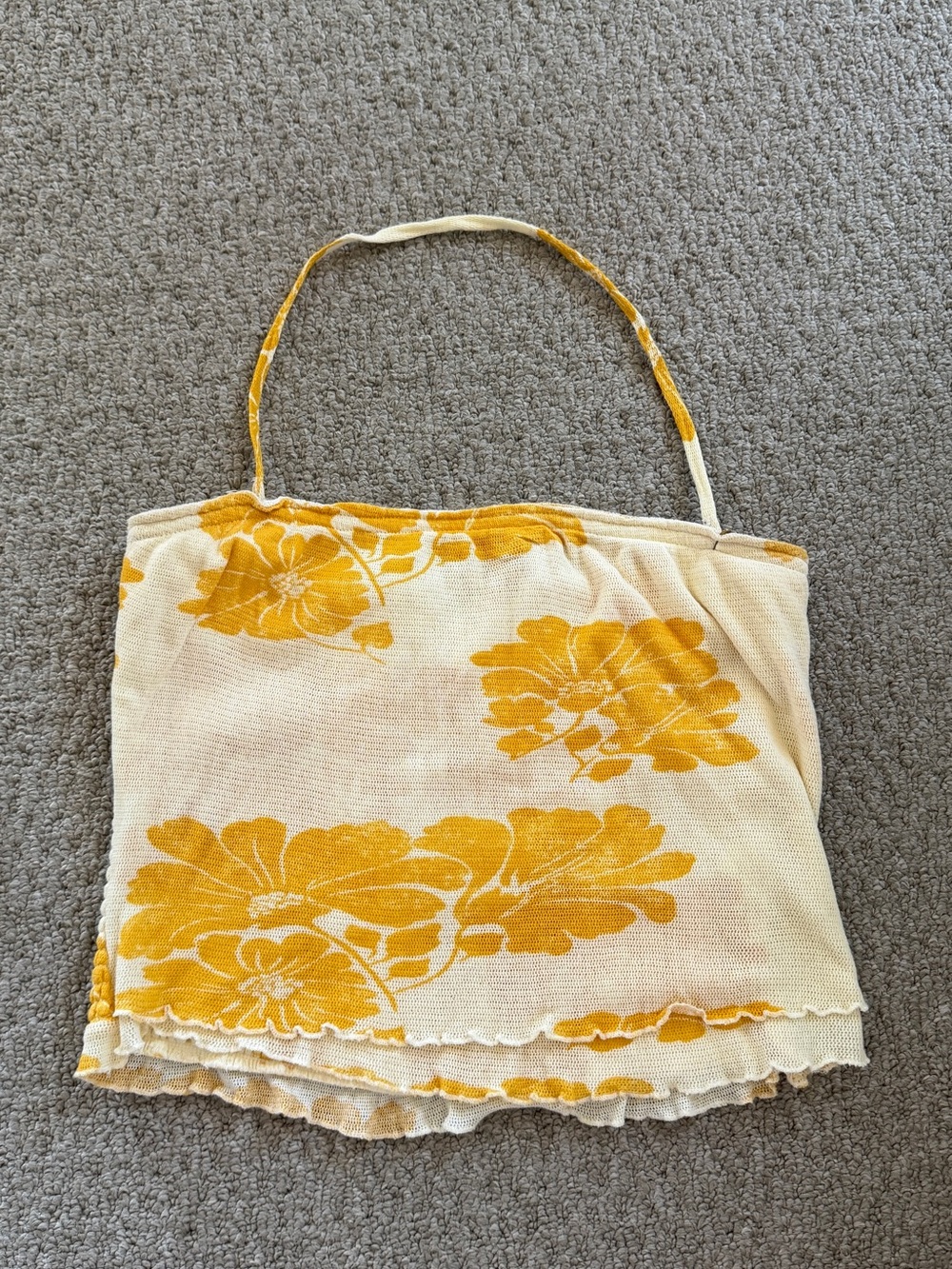 Free People Cream and Yellow Floral Detachable Halter Top/ Tube Top Size Large